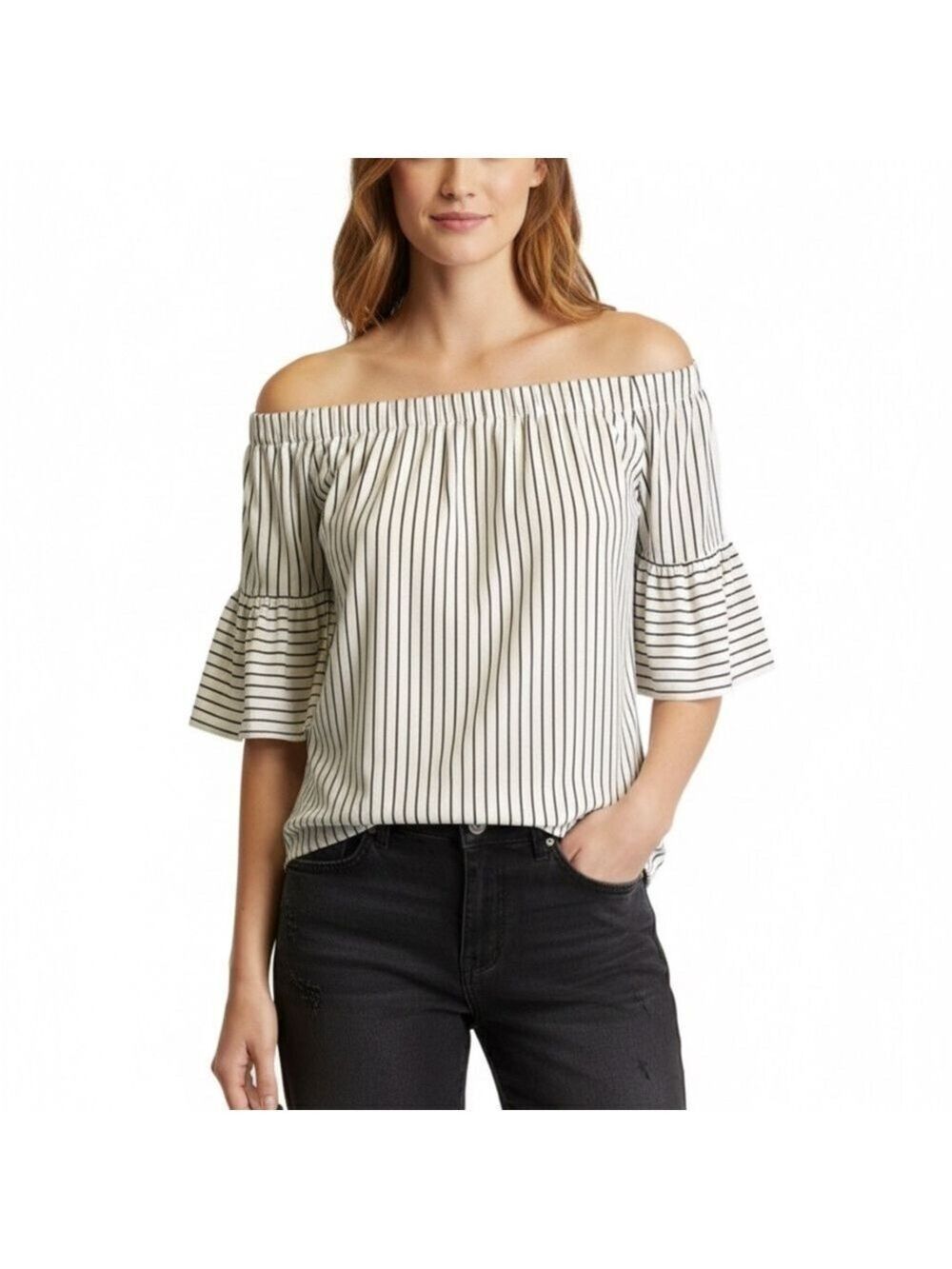 BANANA REPUBLIC Off Shoulder Striped Top With Bell Sleeves Sz XS